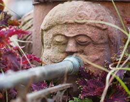 Fuente de agua histórica con una cara